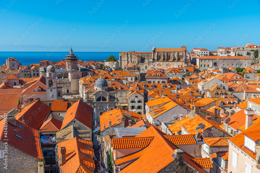 Obraz Aerial view of red rooftops of old town of Dubrovnik, Croatia