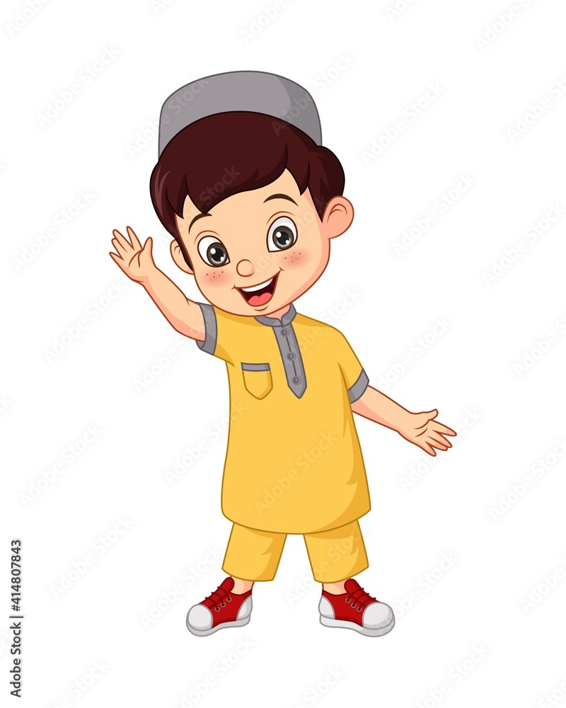 Happy Muslim boy cartoon on white background Happy Muslim boy cartoon on white background