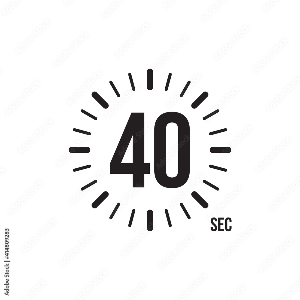 Fototapeta premium Flat icon with black timer 40 seconds. Flat vector illustration. Time icon symbol illustration. Vector stopwatch icon. Vector illustration graphic design.
