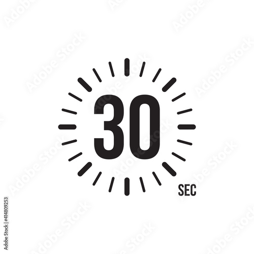 Flat icon with black timer 30 seconds. Flat vector illustration. Time icon symbol illustration. Vector stopwatch icon. Vector illustration graphic design.