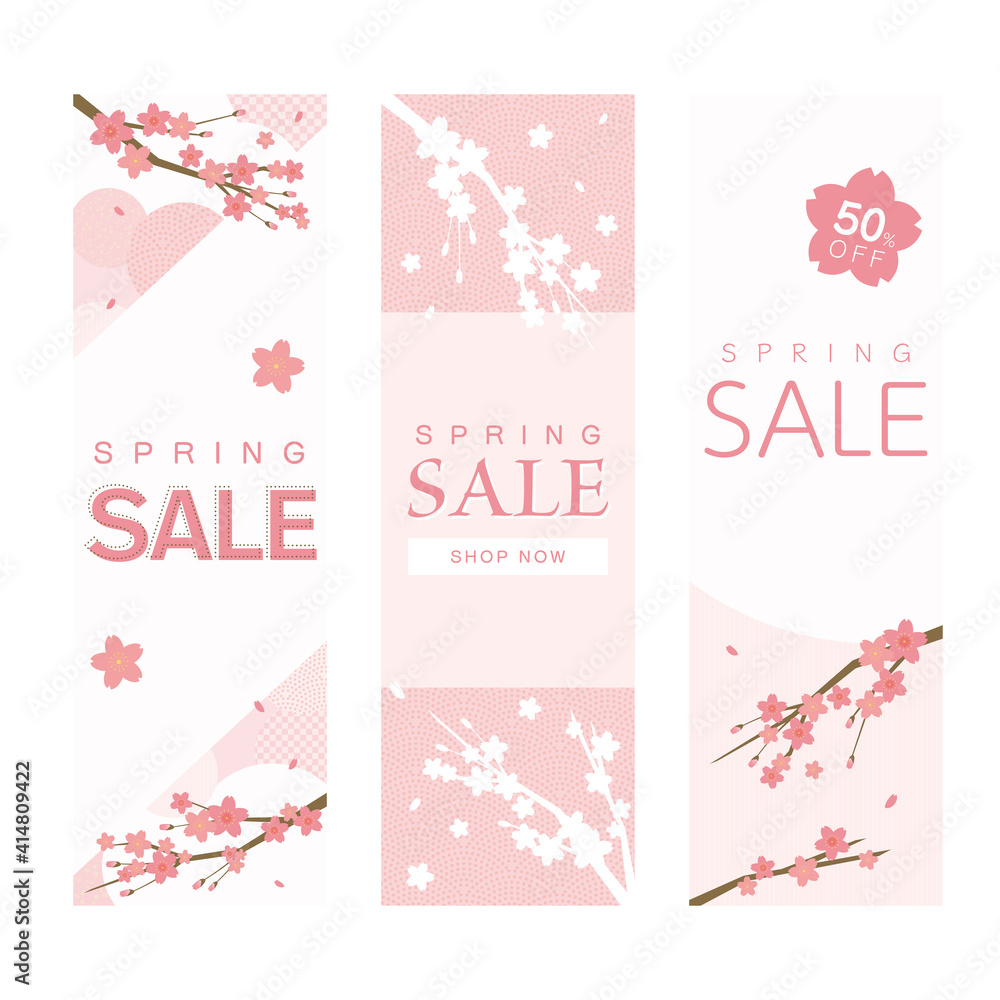 上品な桜のバナーセット(縦)/ Elegant Japanese Cherry Blossom Banner Set (Vertical)