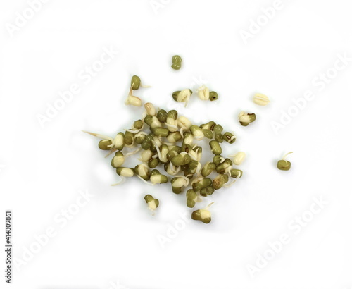 Sprouted mungo beans isolated on white. Super food.