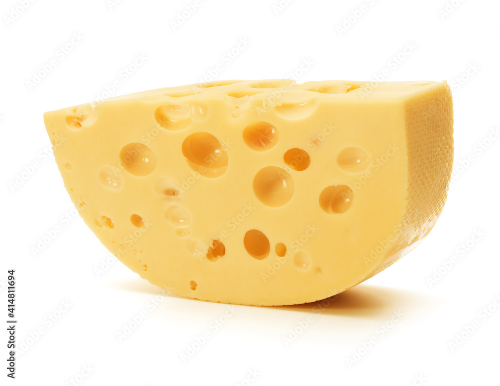 Cheese block isolated over white background cutout.