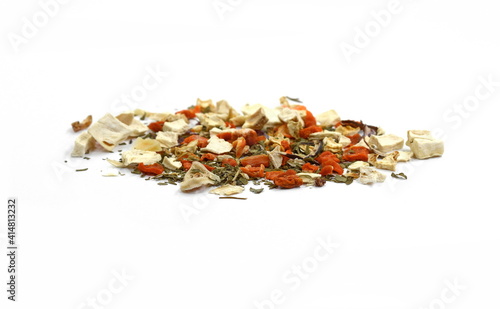 Spice mix  isolated on white. Dry vegetable and spice isolated on white background.