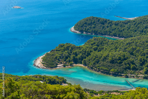 Aerial view of a bay at Soline village in Mljet national park in Croatia photo