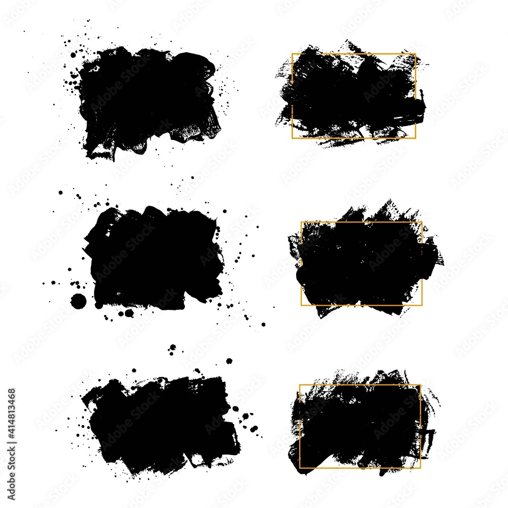 Vector Black brush paint. Grunge frame ink stain. Abstract background for banner.