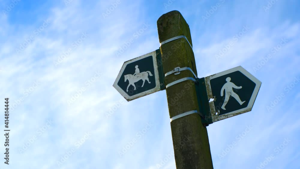 Horse riding bridleway and walking path sign, West Yorkshire, England, UK 2021. Horse riding bridleway and walking path sign, West Yorkshire, England, UK 2021.