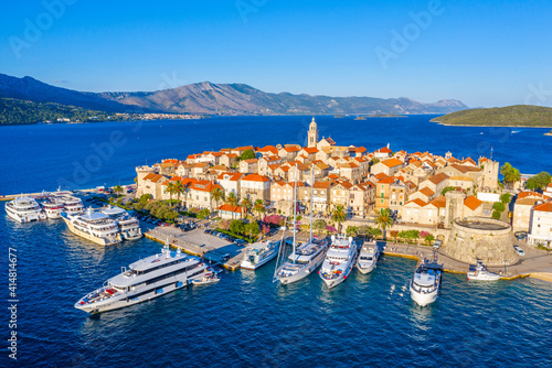 Wall Mural Aerial view of Croatian town Korcula