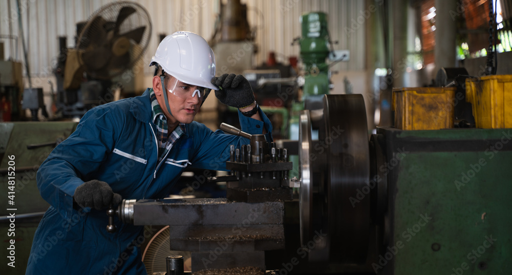 Worker factory man concept. Inspection technician, factory engineer, inspection of the machine condition in the factory. Inspection by technicians, industrial business, production machinery