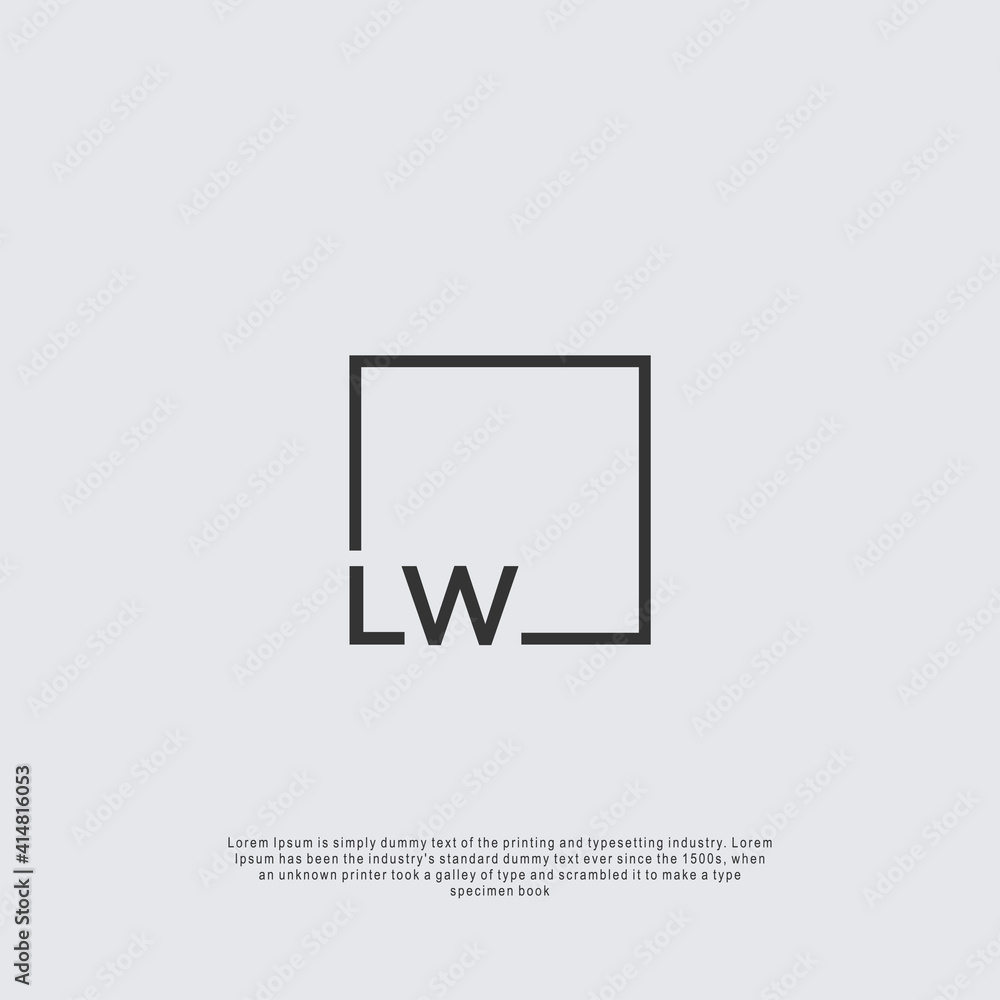 Letter LW Logo design with square frame line business consulting concept Letter LW Logo design with square frame line business consulting concept
