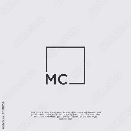 Letter MC Logo design with square frame line business consulting concept