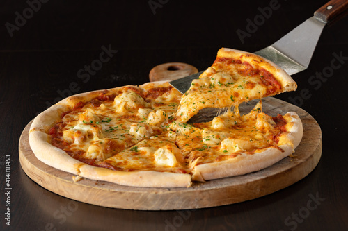 One portion of pizza is served just like that.