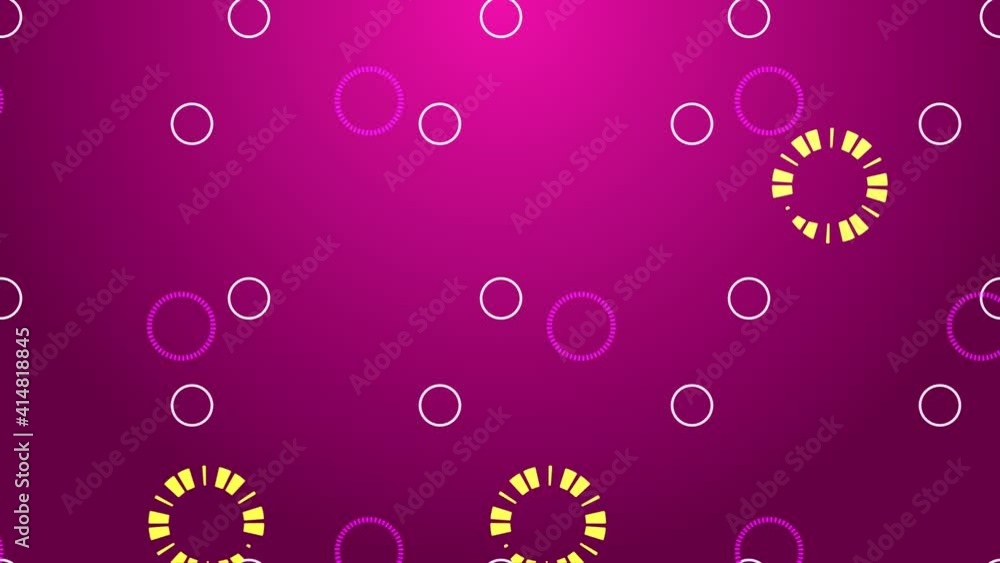 Spinning Circular Shapes - Group of Circles and Shapes spinning around - Pink Circles, Yellow Circles and White Circles moving over a Purple Gradient Background Spinning Circular Shapes - Group of Circles and Shapes spinning around - Pink Circles, Yellow Circles and White Circles moving over a Purple Gradient Background