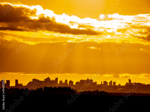 Silhouette of cityscaper buildings during a sunset in Brazil