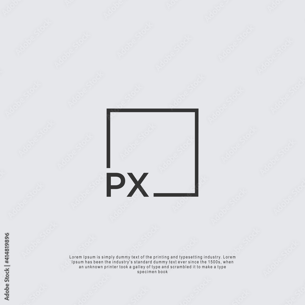 Letter PX Logo design with square frame line business consulting concept Letter PX Logo design with square frame line business consulting concept