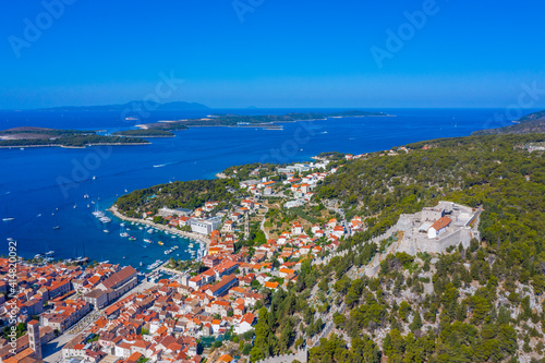 Aerial view of Hvar and Pakleni islands in Croatia photo