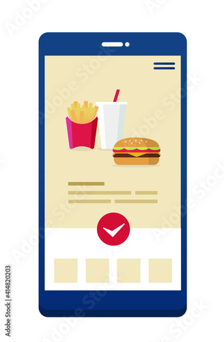スマートフォンでフードを注文するベクターイラスト
