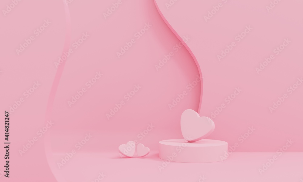 pink rose petals in vase with 3d illustrations cartoon desk