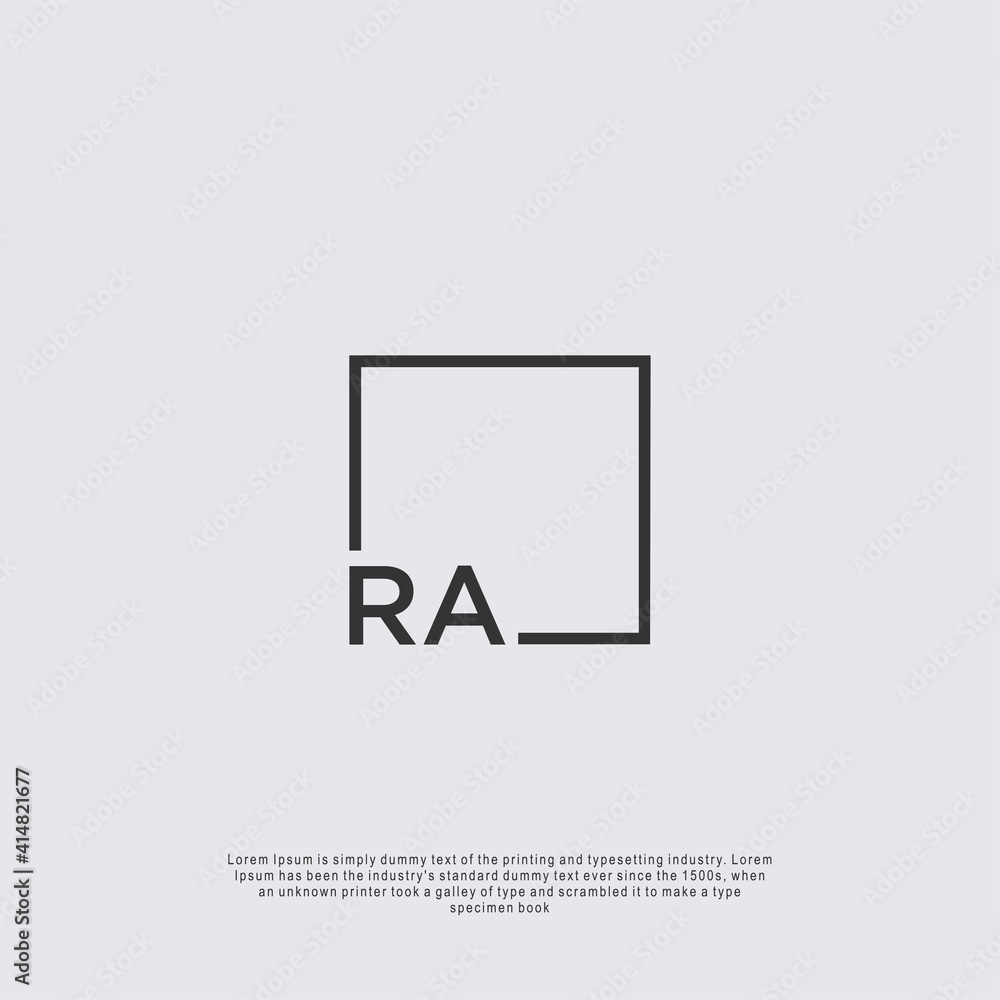 Letter RA Logo design with square frame line business consulting concept Letter RA Logo design with square frame line business consulting concept