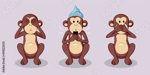 Three Wise Monkeys and Conspiracy Theories Concept Illustration
