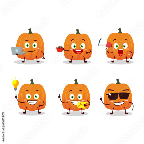 Fototapeta Naklejka Na Ścianę i Meble -  New pumpkin cartoon character with various types of business emoticons