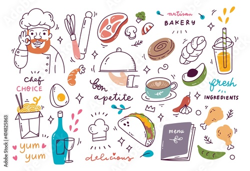 restaurant background doodle with various food and drink vector illustration