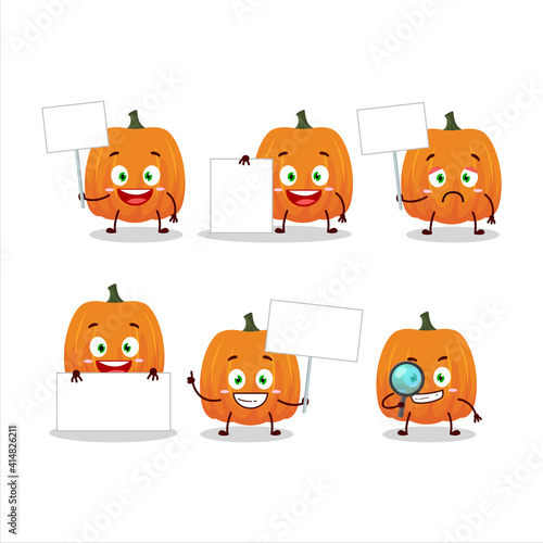 Fototapeta Naklejka Na Ścianę i Meble -  New pumpkin cartoon character bring information board