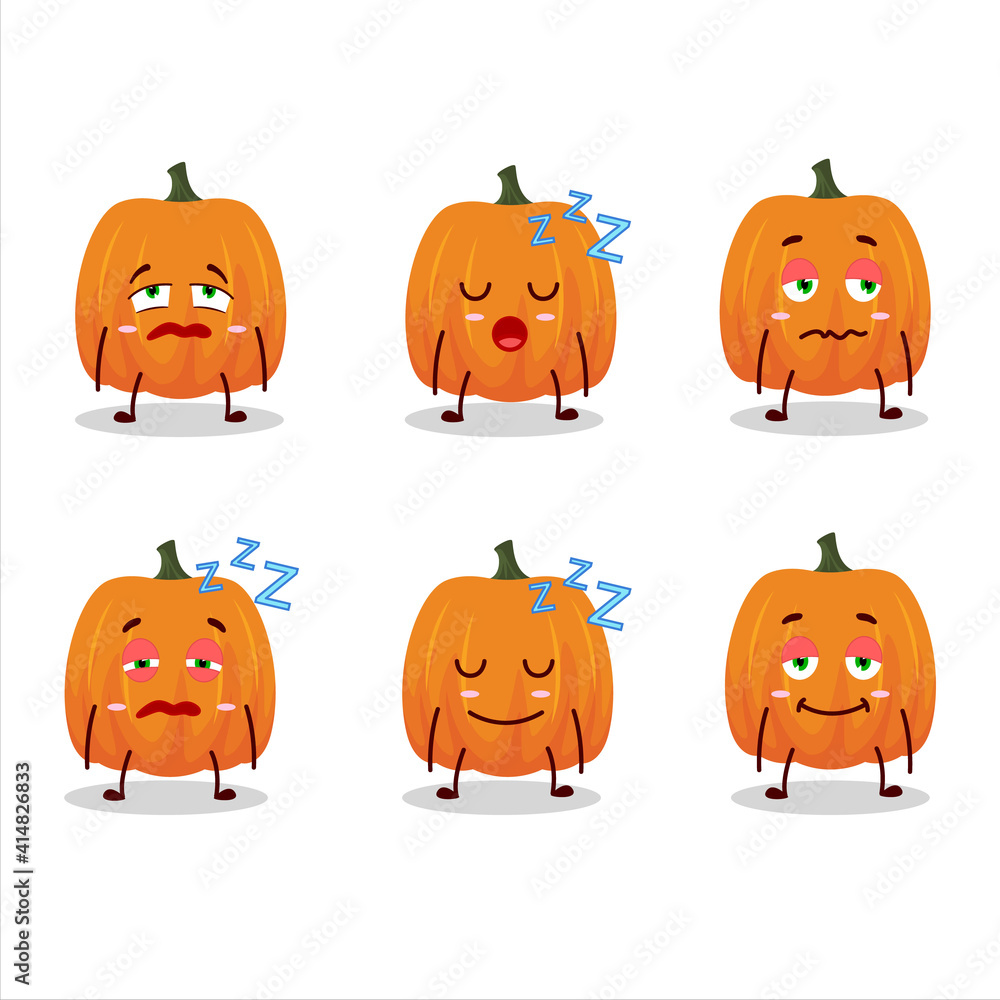 Cartoon character of new pumpkin with sleepy expression Cartoon character of new pumpkin with sleepy expression
