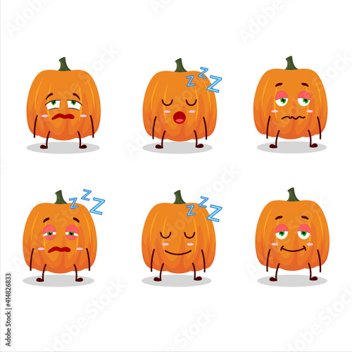Fototapeta Naklejka Na Ścianę i Meble -  Cartoon character of new pumpkin with sleepy expression