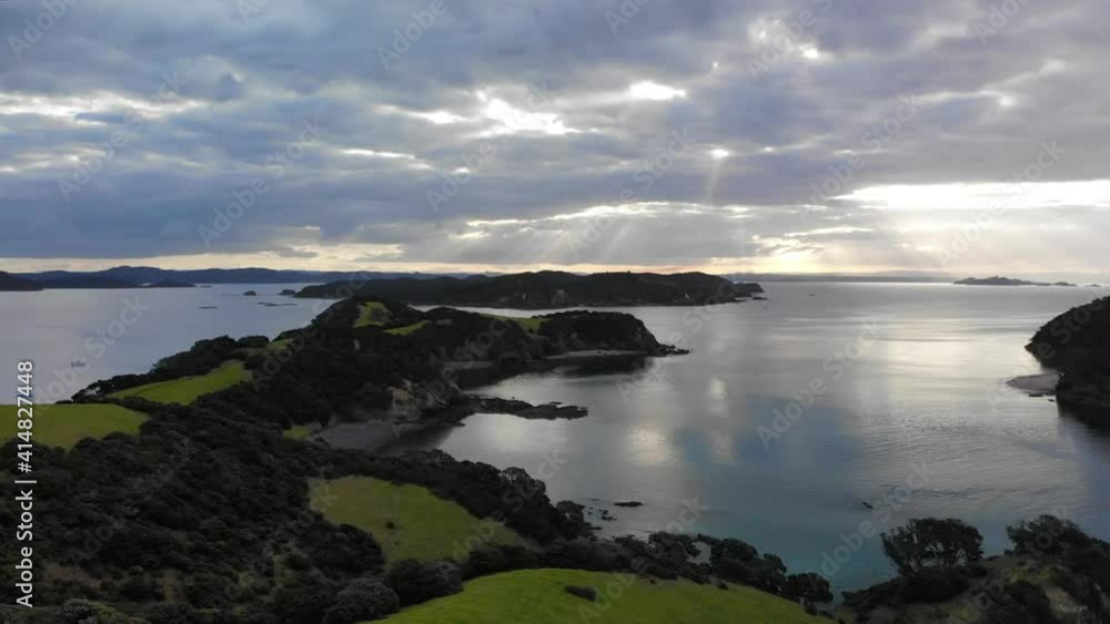 drone flying low above Urupukapuka Island
