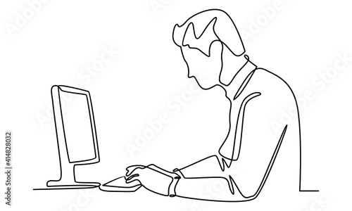 Continue line of businessman with computer