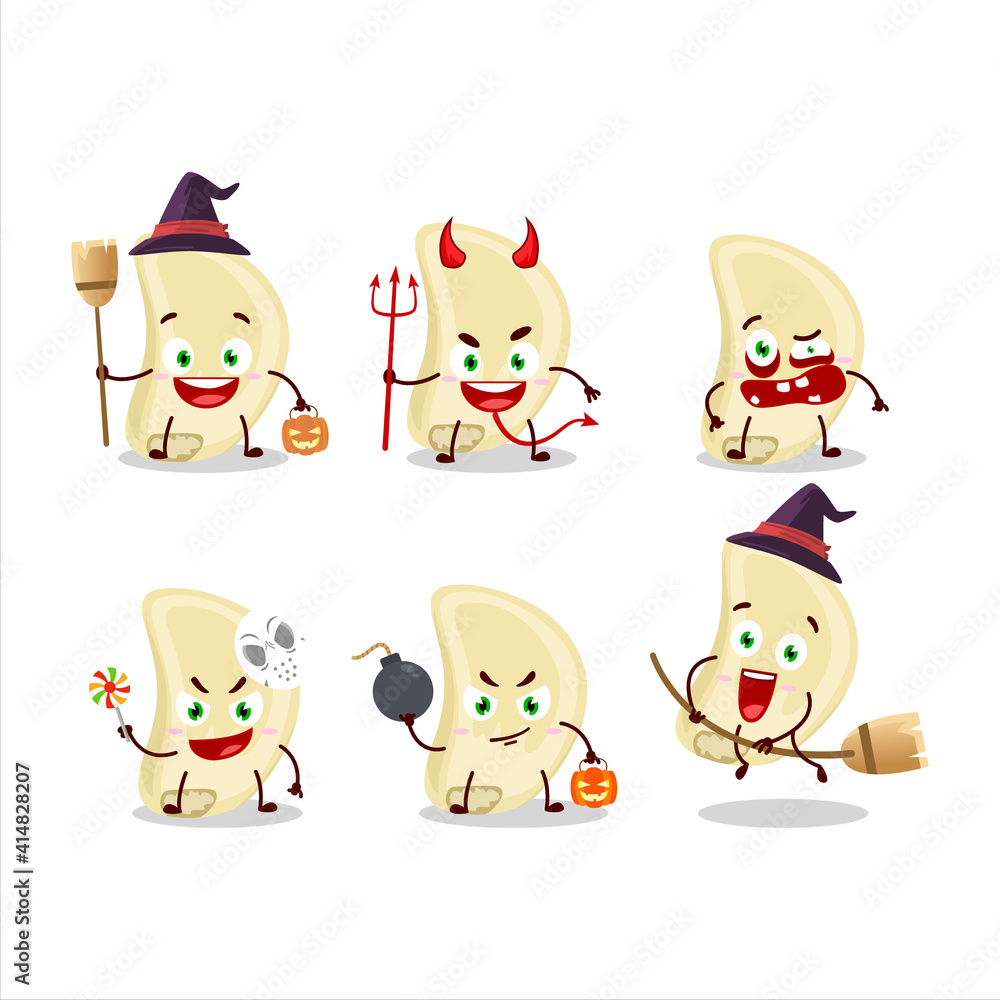 Halloween expression emoticons with cartoon character of slice of garlic