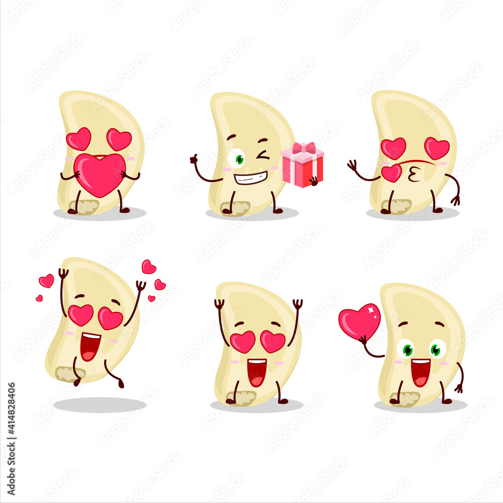 Slice of garlic cartoon character with love cute emoticon Slice of garlic cartoon character with love cute emoticon