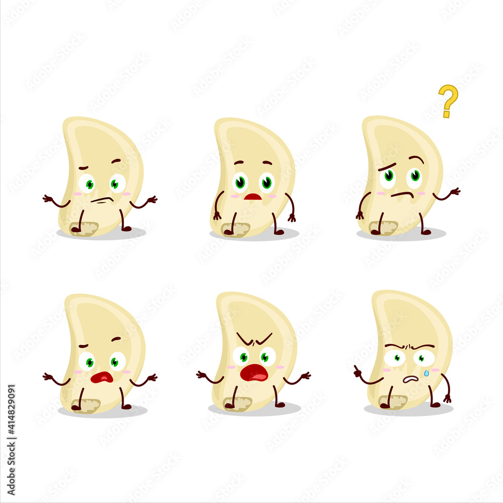 Cartoon character of slice of garlic with what expression Cartoon character of slice of garlic with what expression