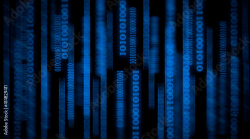 Binary system abstract with code 0 and 1, blue illustration of software technology, programming, computer engineering, Data base information and Artificial intelligence (AI)  concept.