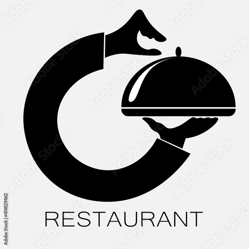 logo of the restaurant from the hands holding the dish with the lid photo