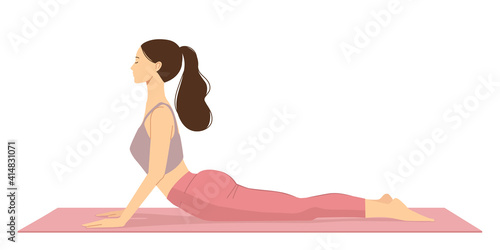 yoga pose cobra vector illustration, woman try to fitness for health.