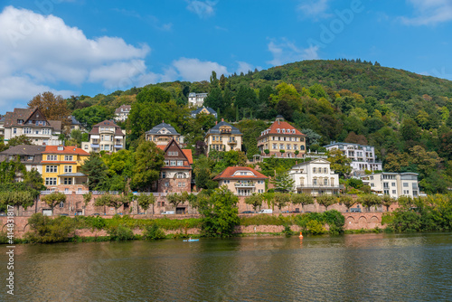 Beautiful villas on riverside of Neckar river in Heidelberg, Germany photo