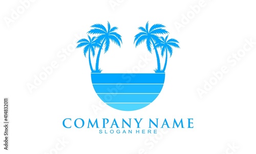 Palm tree and the sea vector logo