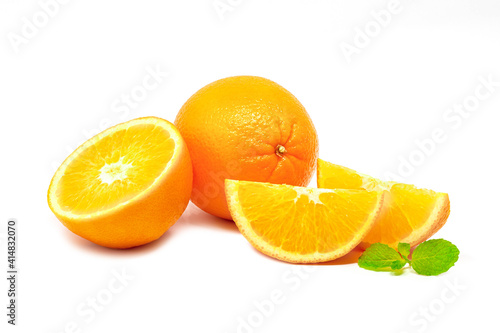Sliced fresh oranges isolated on white background