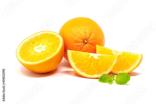 Sliced fresh oranges isolated on white background