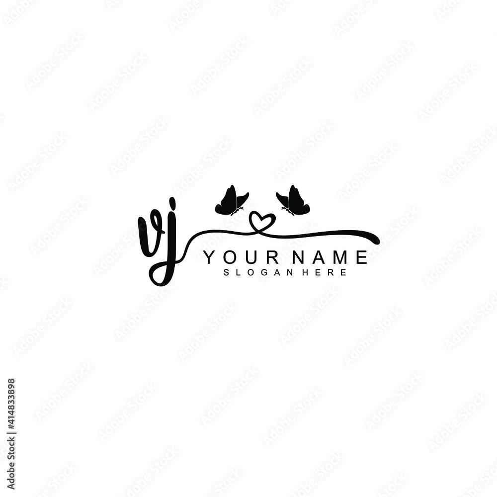 VJ Initial handwriting logo template vector