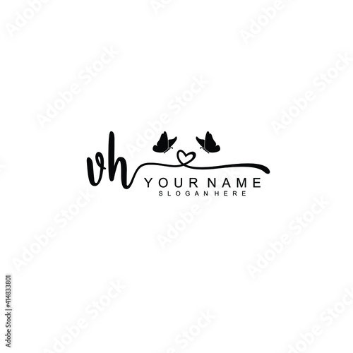 VH Initial handwriting logo template vector