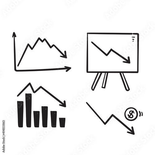 hand drawn doodle falling down graph chart illustration vector isolated