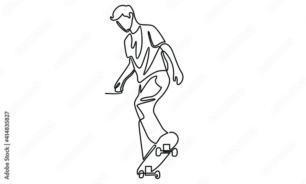 Continue line of boy playing skateboard Continue line of boy playing skateboard