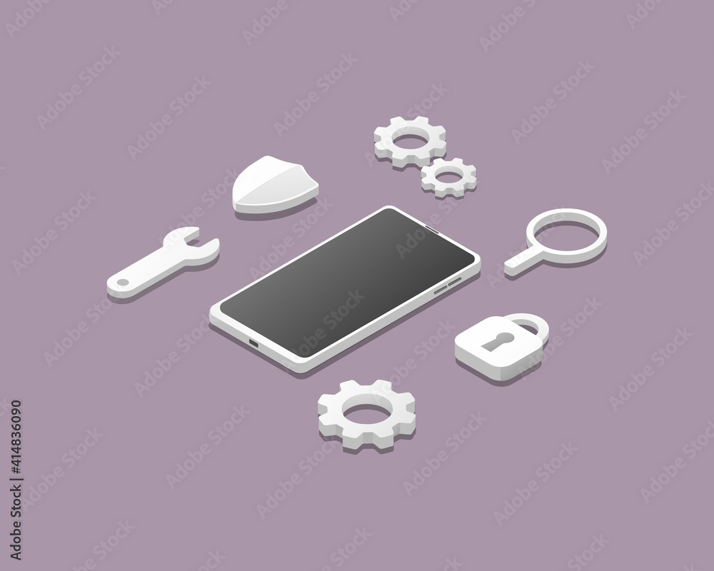 Smartphone antivirus concept. Protection security system. Isometric colored vector illustration. Smartphone antivirus concept. Protection security system. Isometric colored vector illustration.