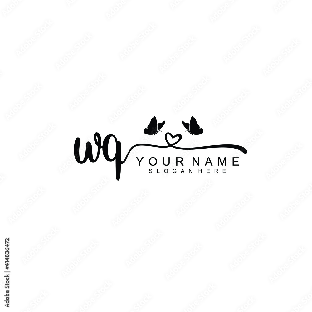 WQ Initial handwriting logo template vector