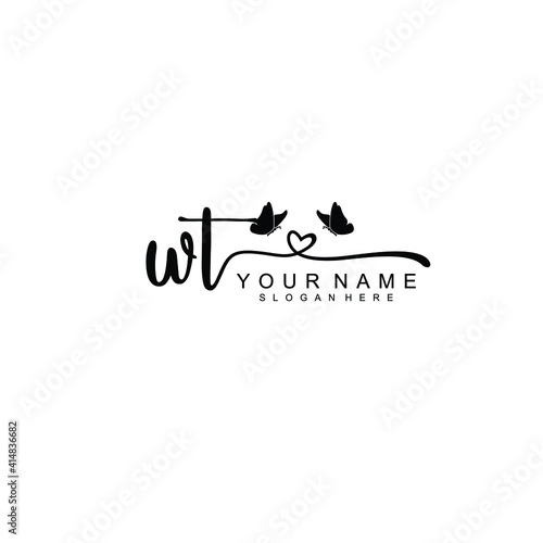 WT Initial handwriting logo template vector