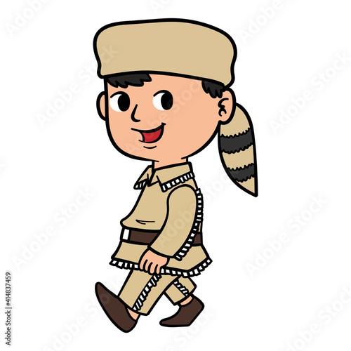 Cartoon Boy Wearing Coonskin Cap