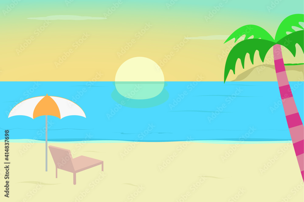 Beach scenery vector concept: Beautiful sunset in the beach